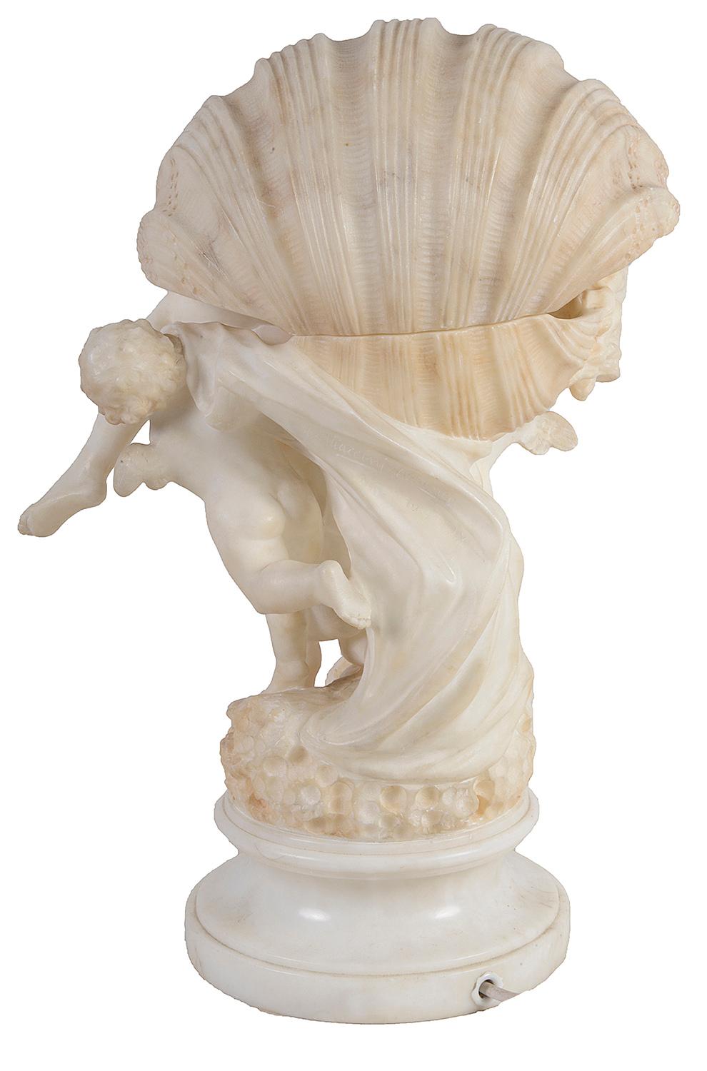 Carved Alabaster Lamp 'The Pearl', circa 1920 1