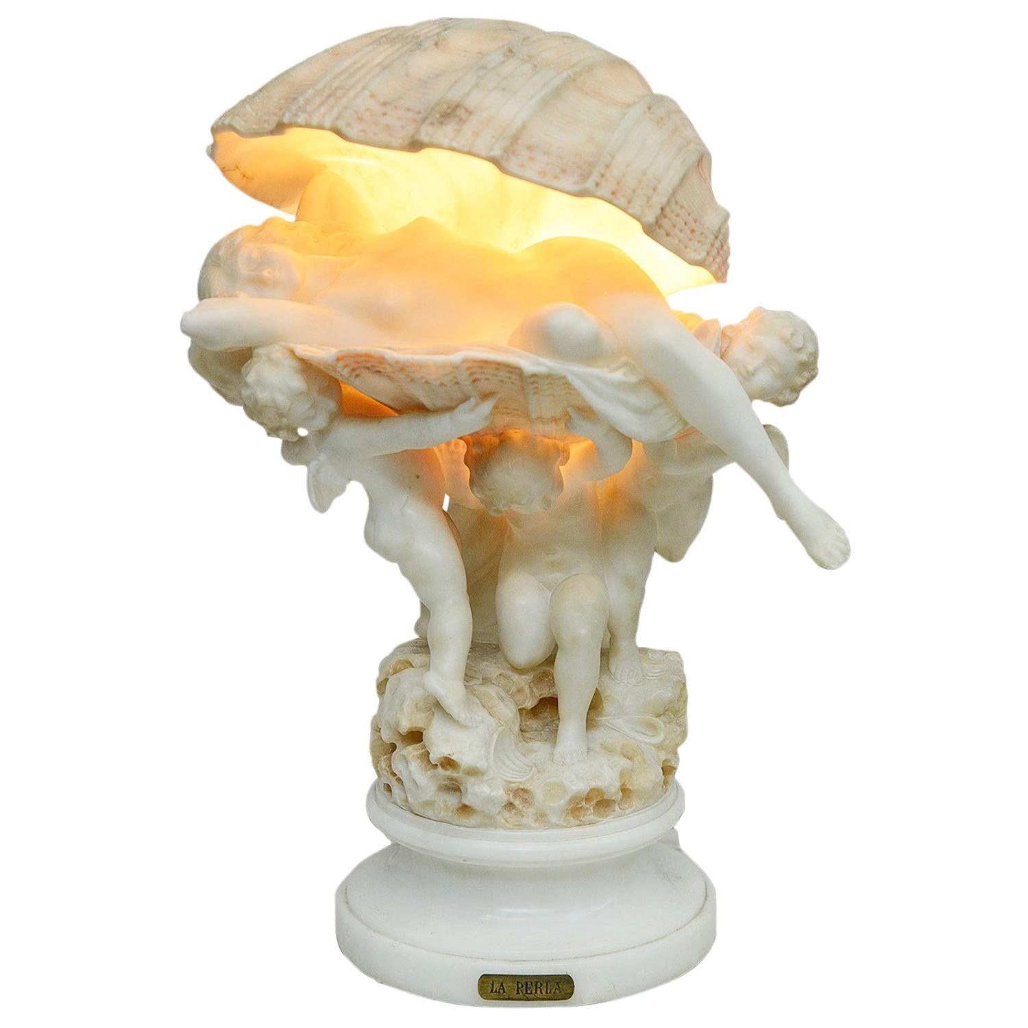 Carved Alabaster Lamp 'The Pearl', circa 1920