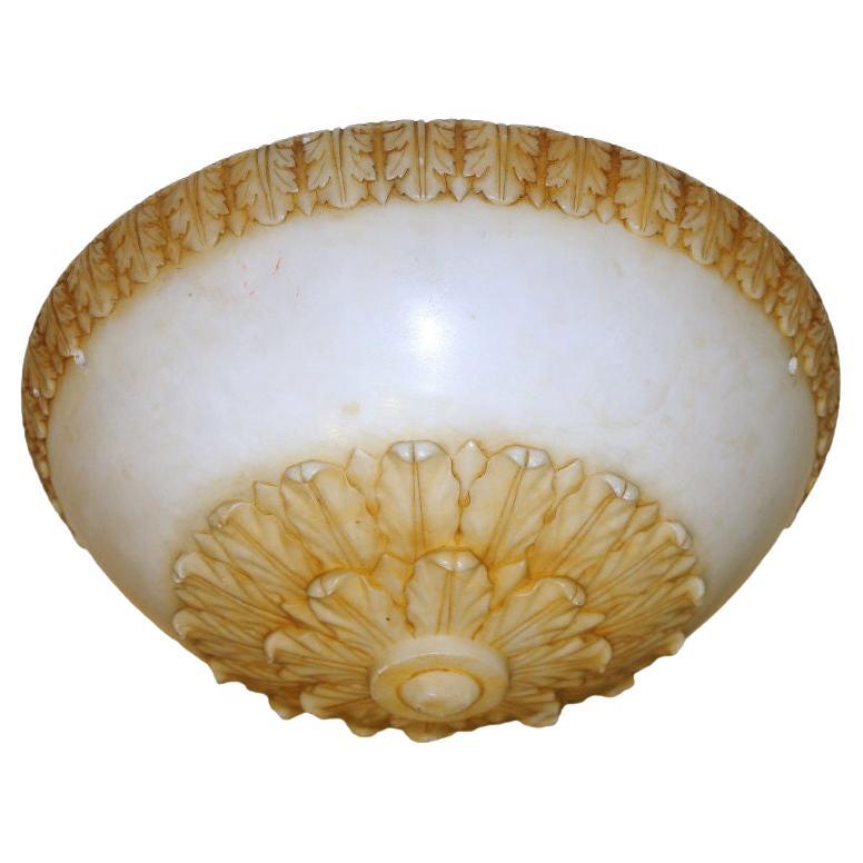 Carved Alabaster Lamps with Foliage Motif