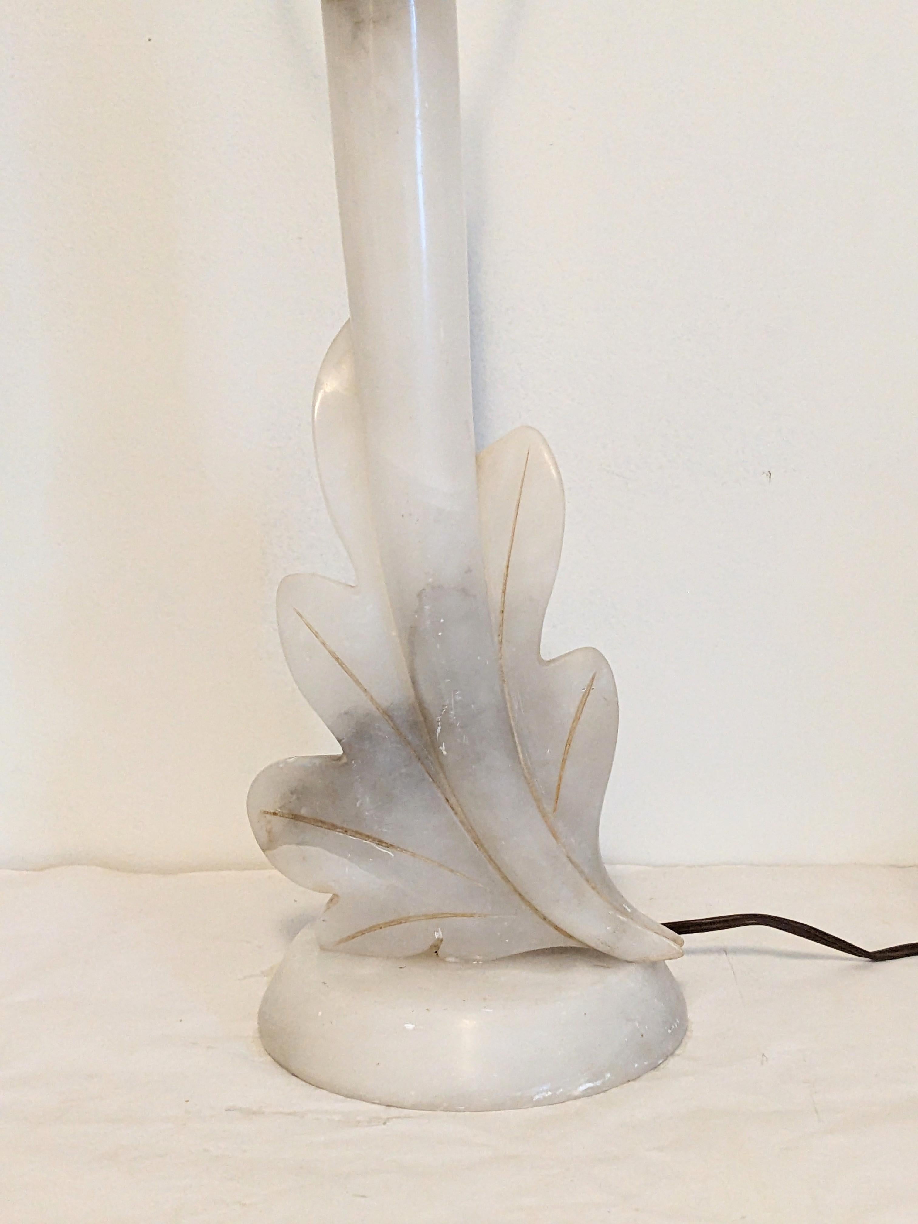 Art Deco Carved Alabaster Leaf Lamp For Sale