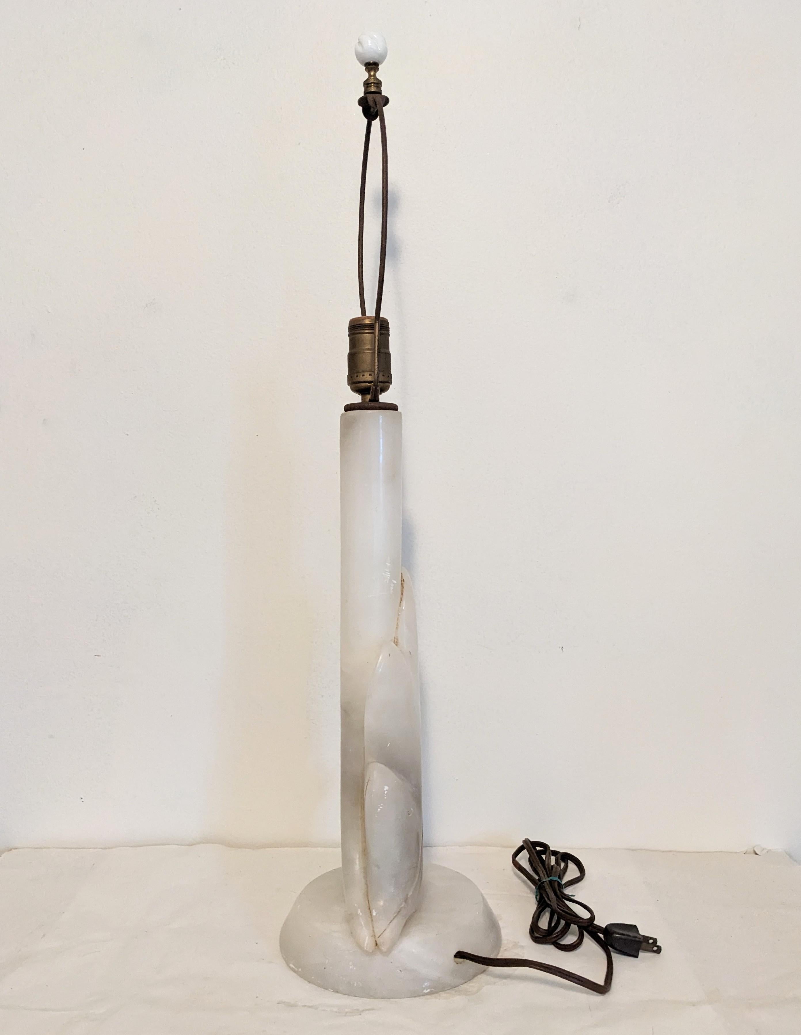 Hand-Carved Carved Alabaster Leaf Lamp For Sale