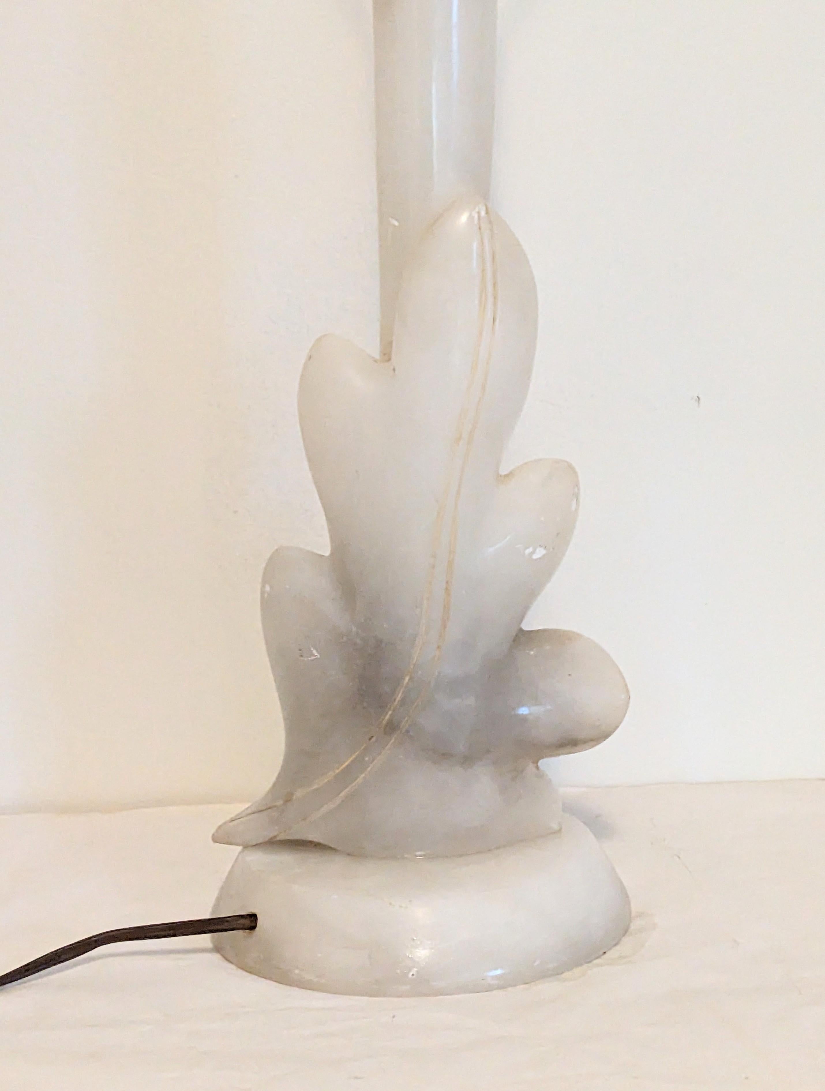 Carved Alabaster Leaf Lamp In Good Condition For Sale In Riverdale, NY