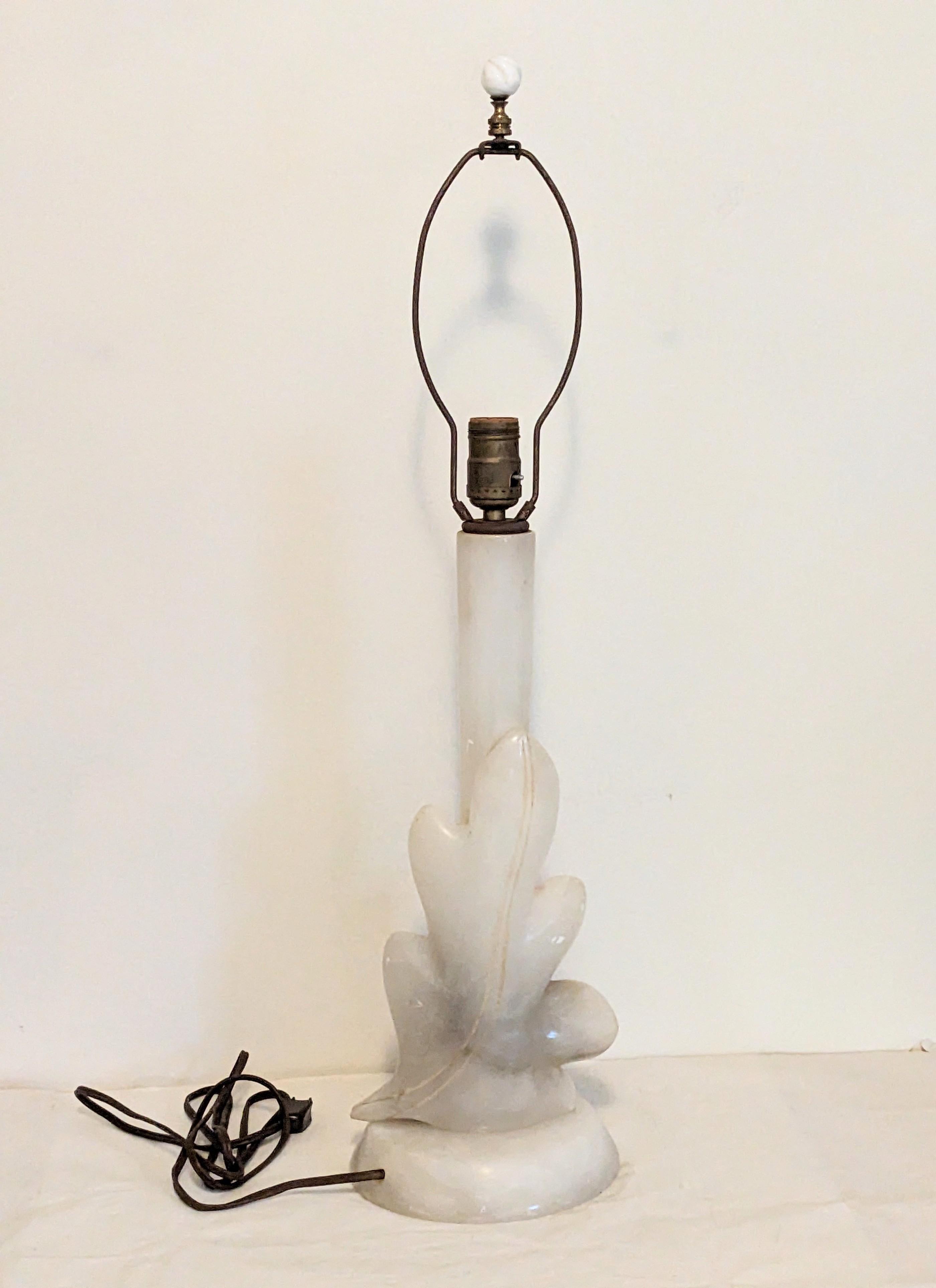 Carved Alabaster Leaf Lamp For Sale 1