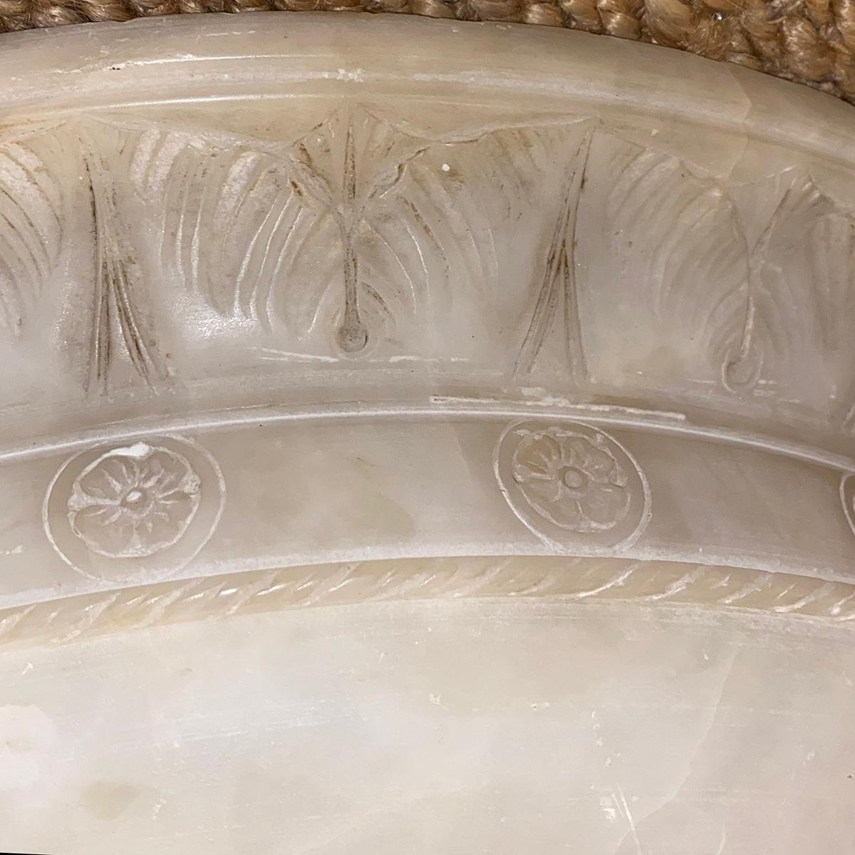 Carved Alabaster Light Fixture In Good Condition For Sale In New York, NY