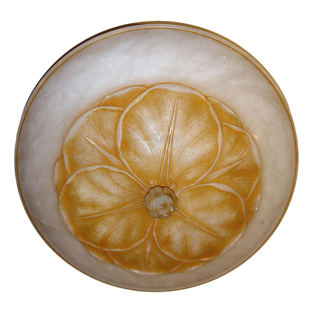 Carved Alabaster Light Fixture In Good Condition For Sale In New York, NY