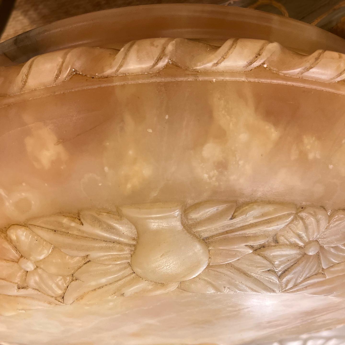 Carved Alabaster Light with Floral Motif For Sale 1