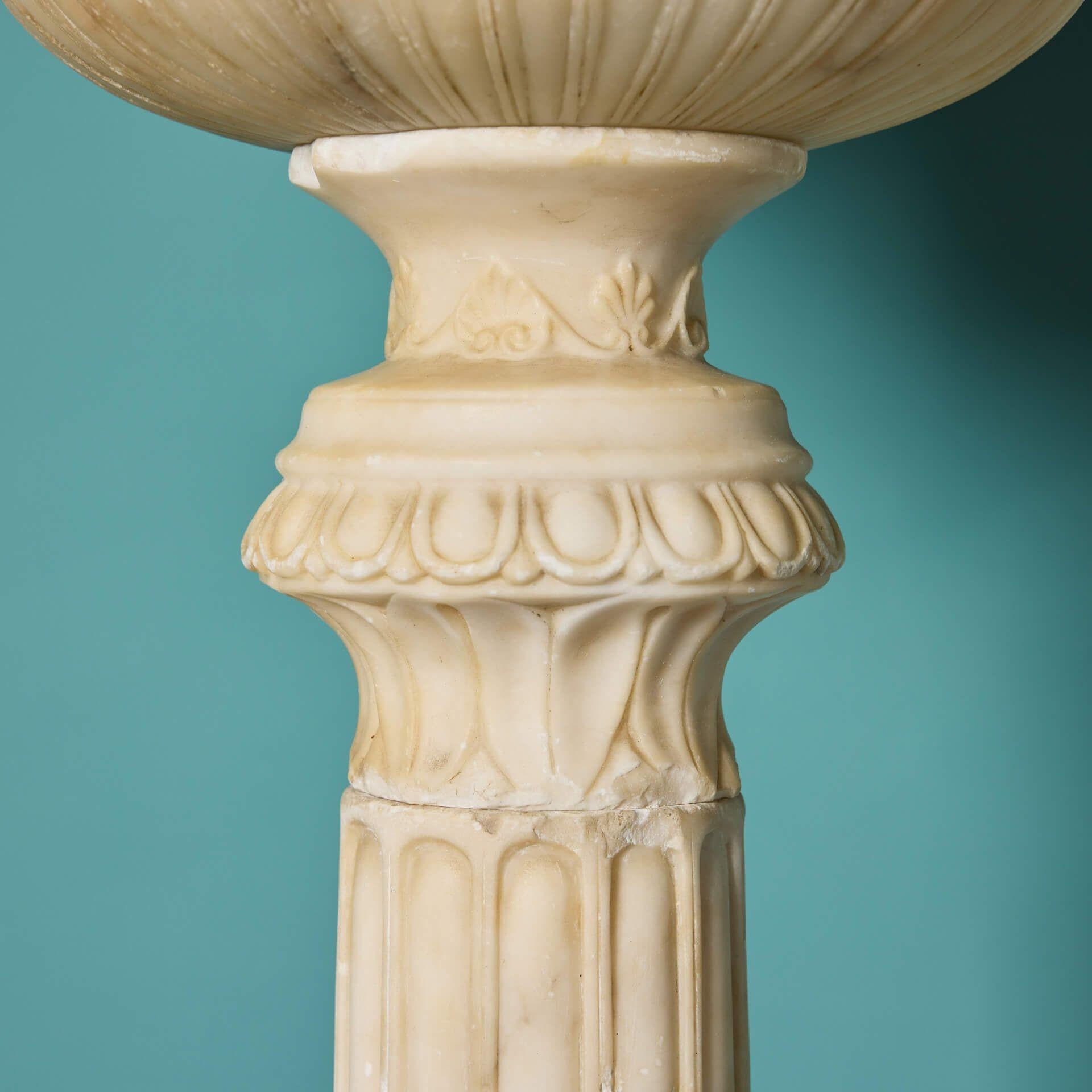Neoclassical Carved Alabaster Marble Standard Lamp For Sale