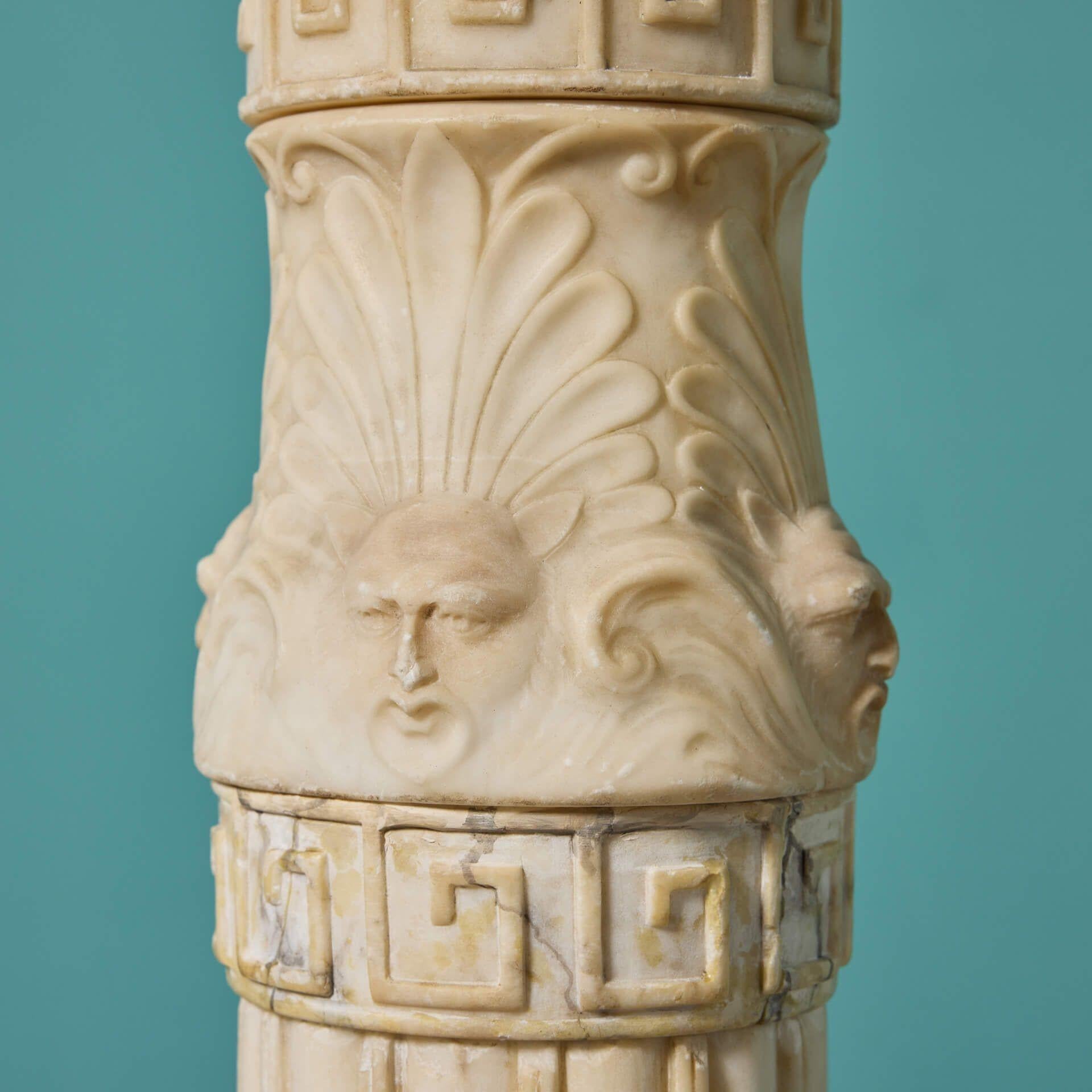 Carved Alabaster Marble Standard Lamp In Fair Condition For Sale In Wormelow, Herefordshire