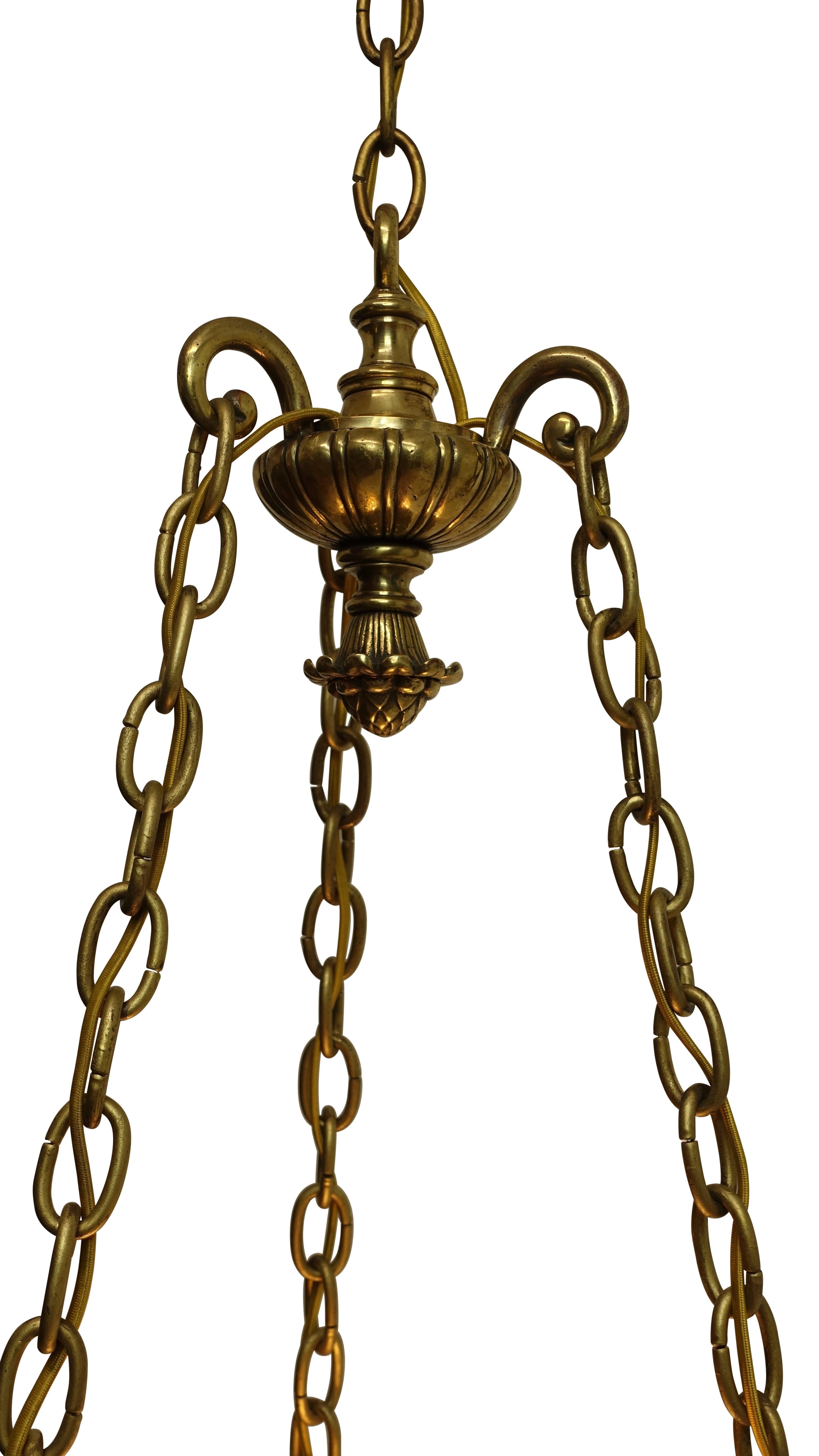 Carved Alabaster Pendant Light Fixture with Brass Hardware, Italian, circa 1910 For Sale 5