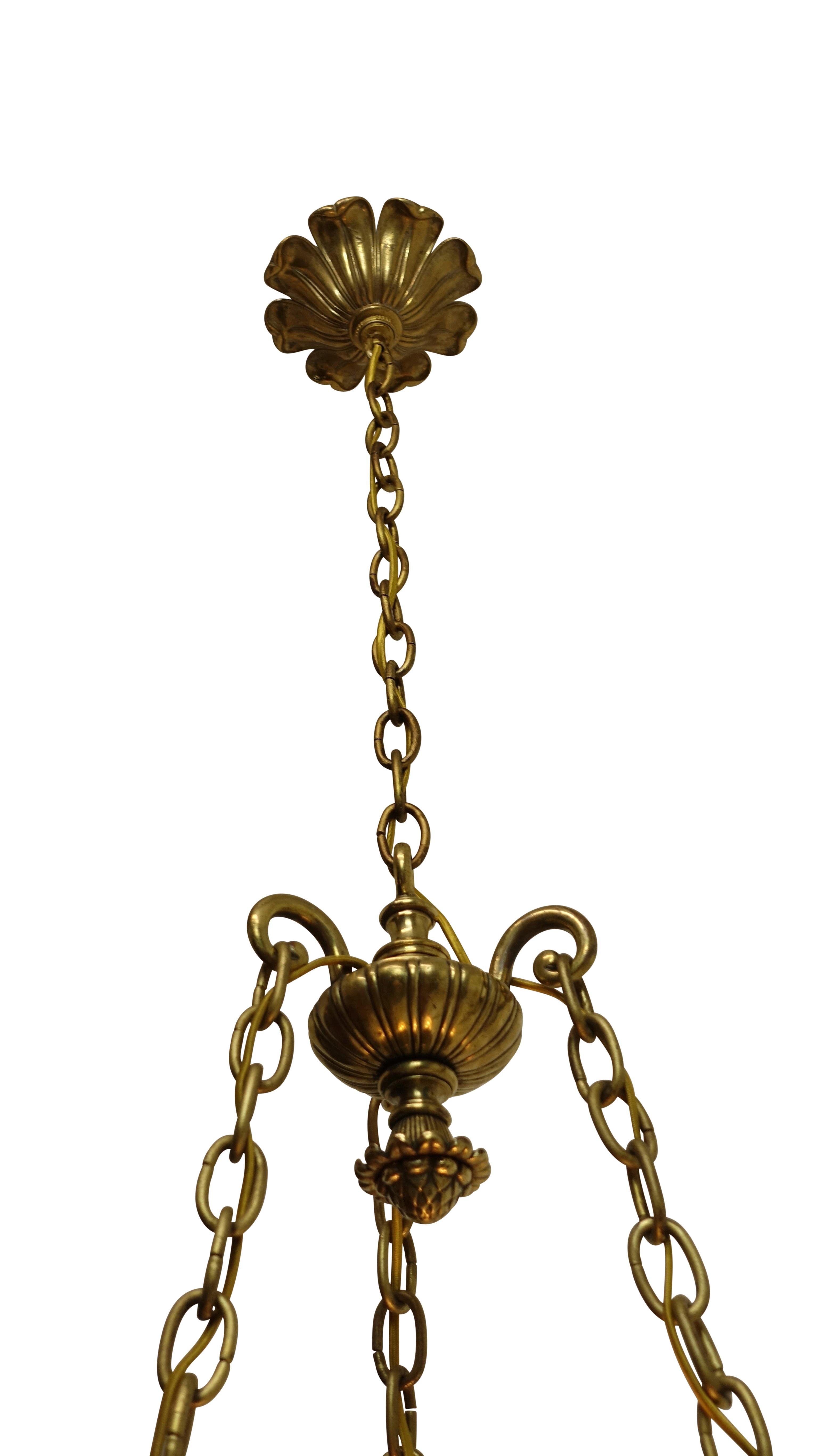 Carved Alabaster Pendant Light Fixture with Brass Hardware, Italian, circa 1910 For Sale 4