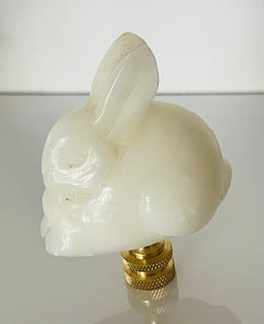 Carved Alabaster Rabbit Figurine Lamp Finial