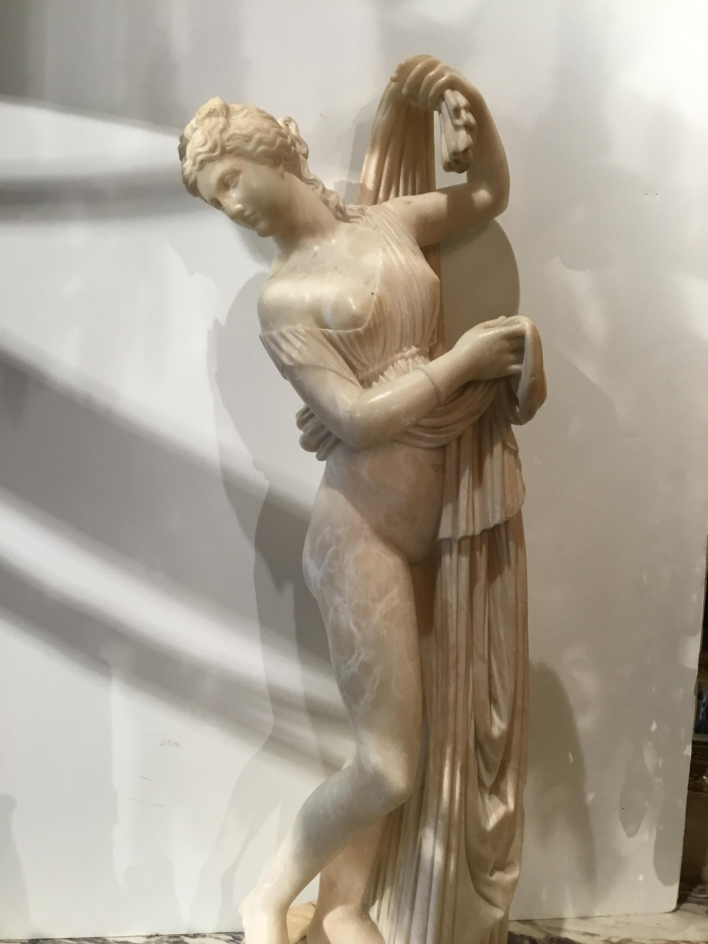 Carved Alabaster Statue of “Venus Genetrix” by E. Battiglia In Good Condition In Houston, TX