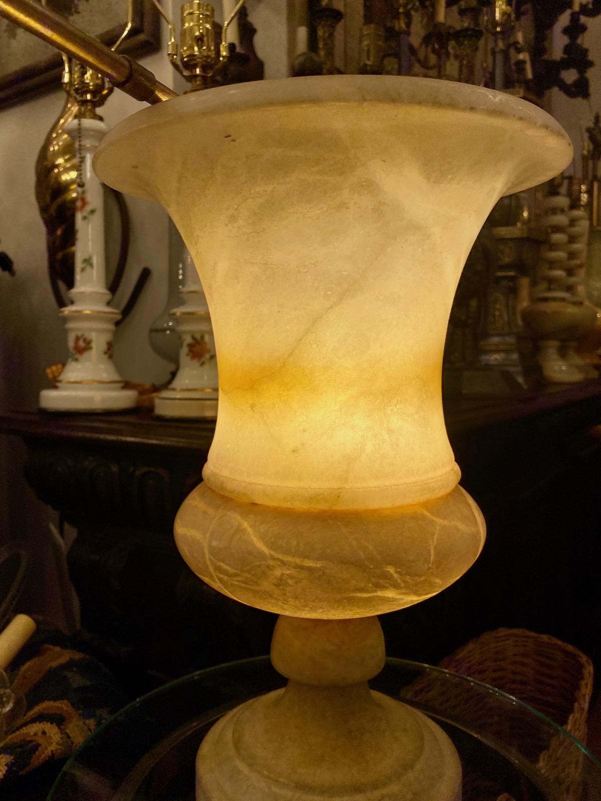 Carved Albaster Urn Lamp For Sale 1