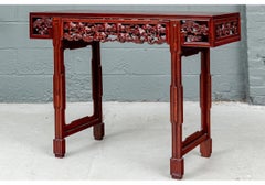 Carved Altar Style Red Mahogany Console Table