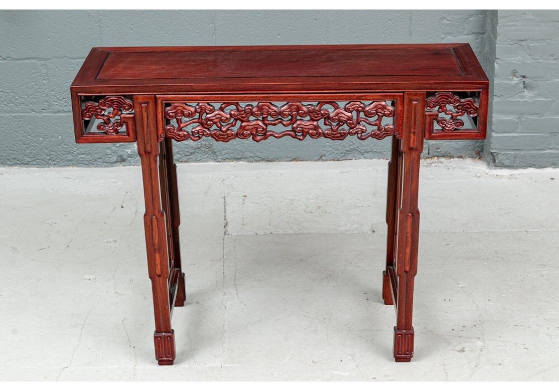 20th Century Carved Altar Style Red Mahogany Console Table For Sale