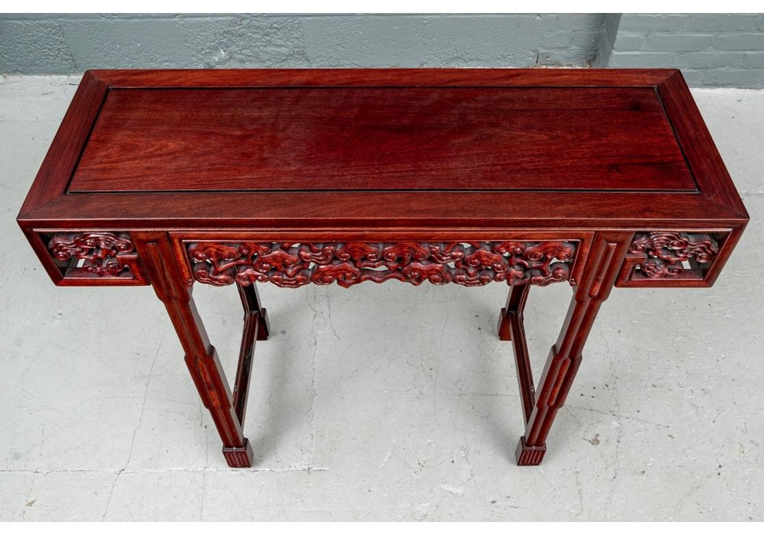 Carved Altar Style Red Mahogany Console Table For Sale 1