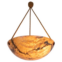 Carved Amber Alabaster Art Deco Ceiling Light Chandelier
