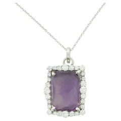 Carved Amethyst and Diamond Necklace in White Gold