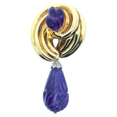 Carved Amethyst Brooch