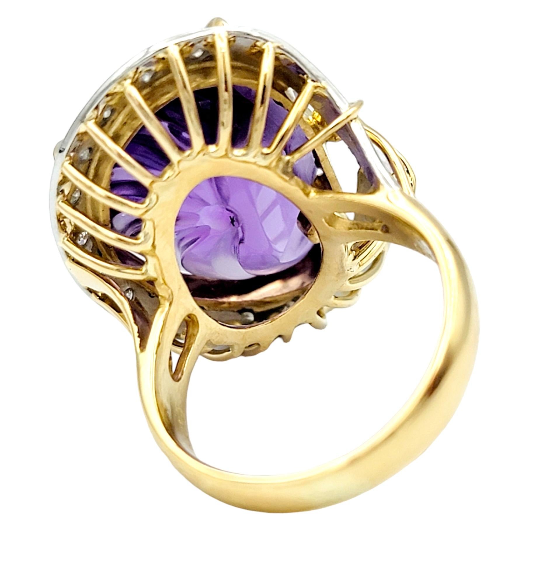 Carved Amethyst Profile and Diamond Ring in 18 Karat Yellow Gold and Platinum For Sale 1