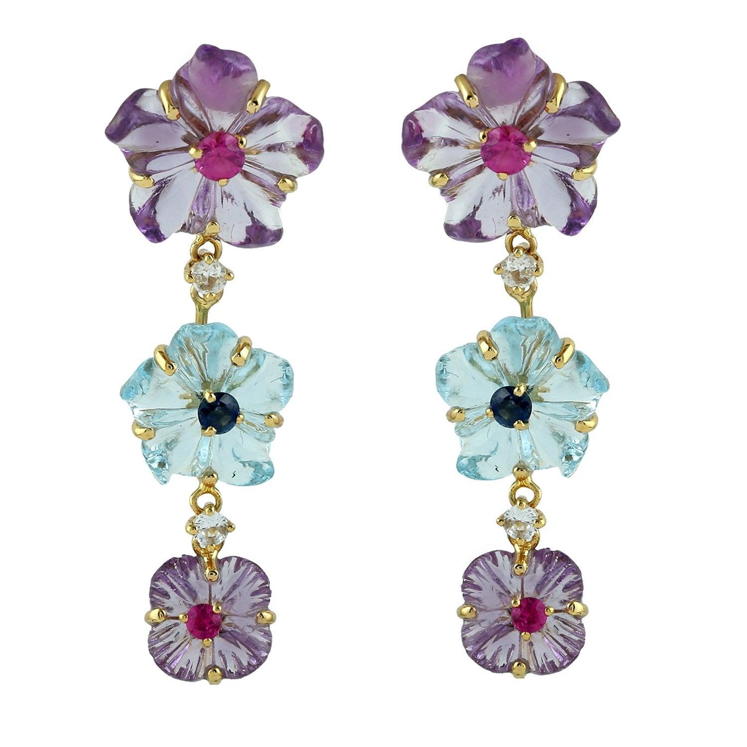 Im Angebot: Blumenring mit geschnitztem Amethyst, Citrin und Diamant aus 18 Karat Gold () 15