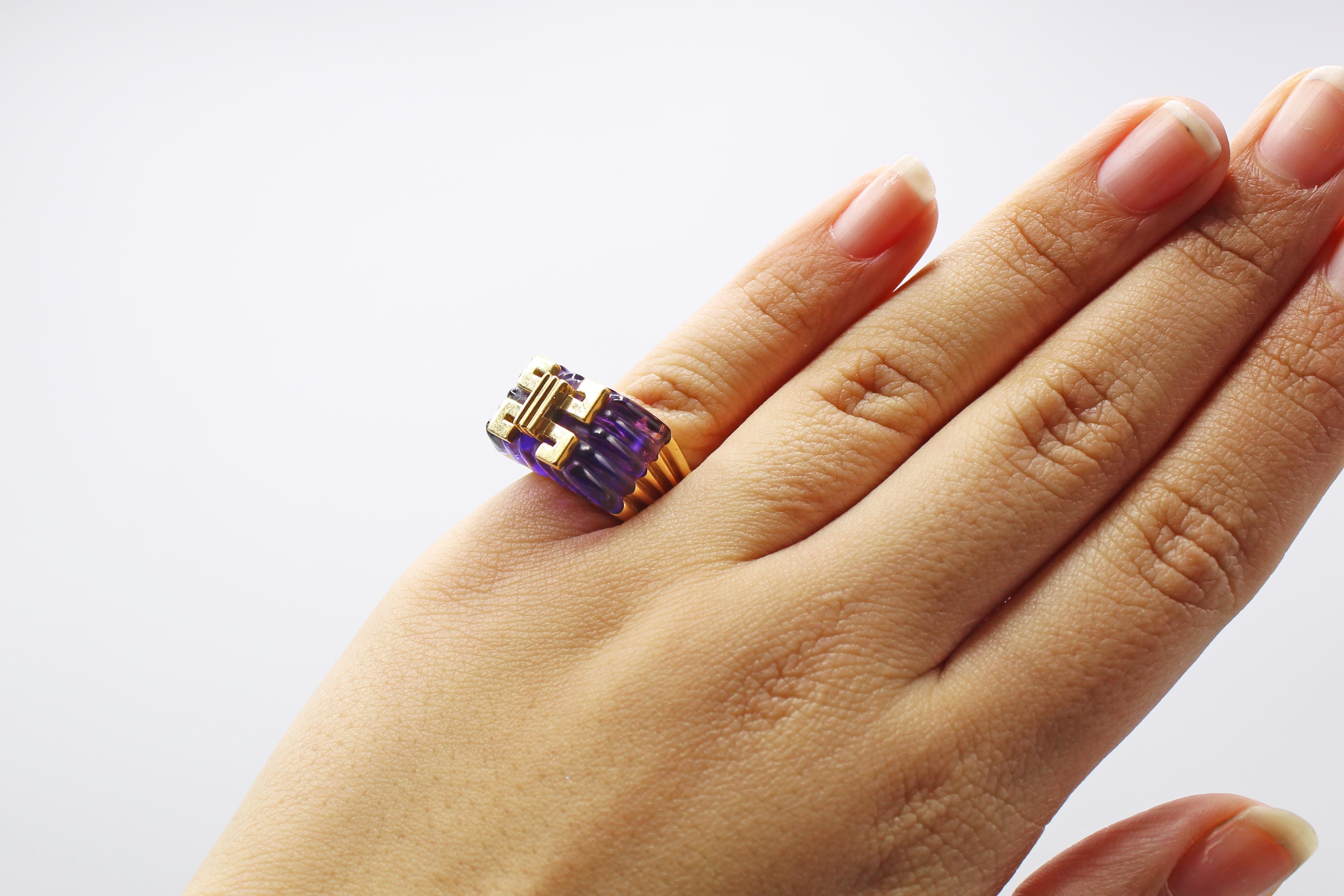 Women's or Men's Carved Amethyst Gold Statement Ring