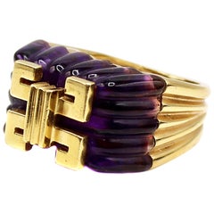 Carved Amethyst Gold Statement Ring