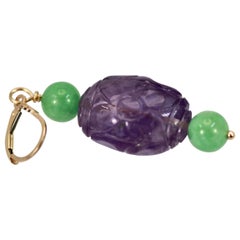 Carved Amethyst Jade Earrings 14 Karat