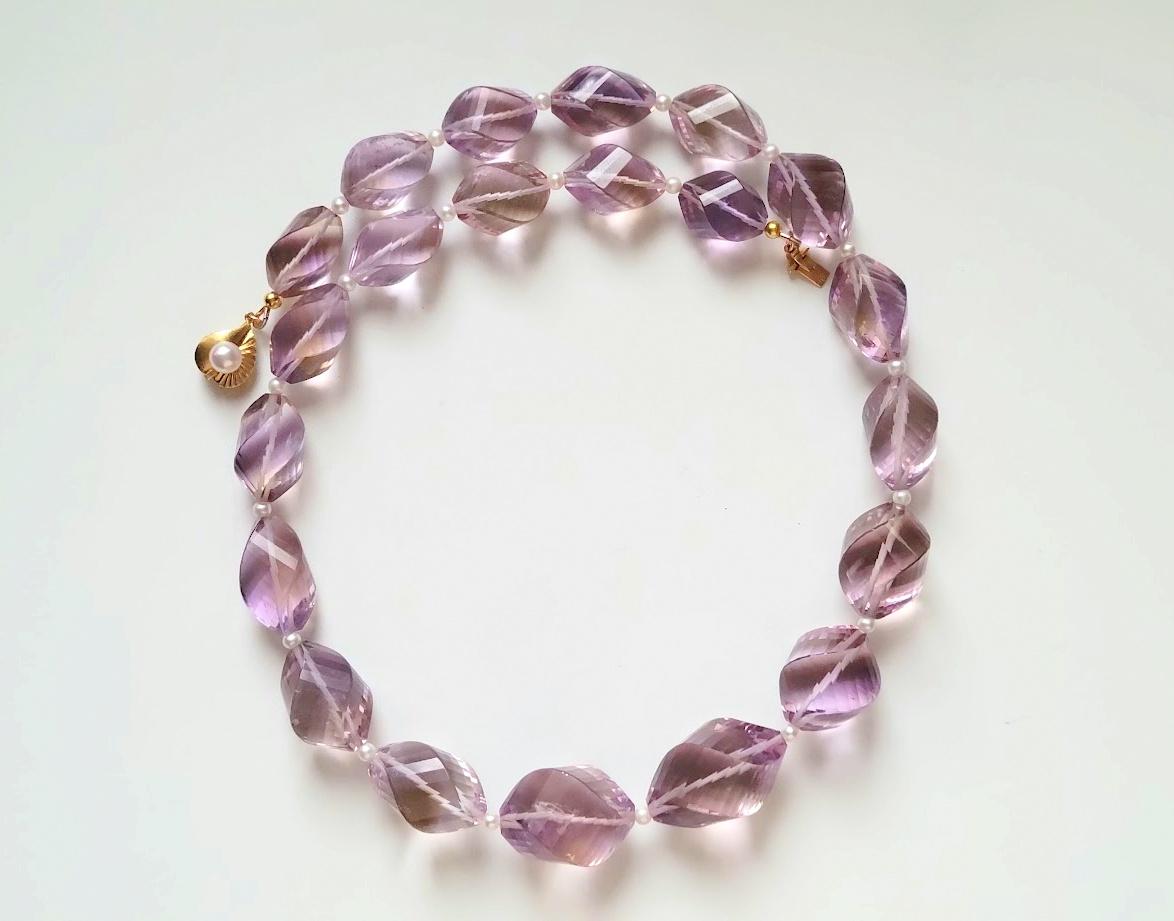 Bead Carved Ametrine Gold Necklace For Sale