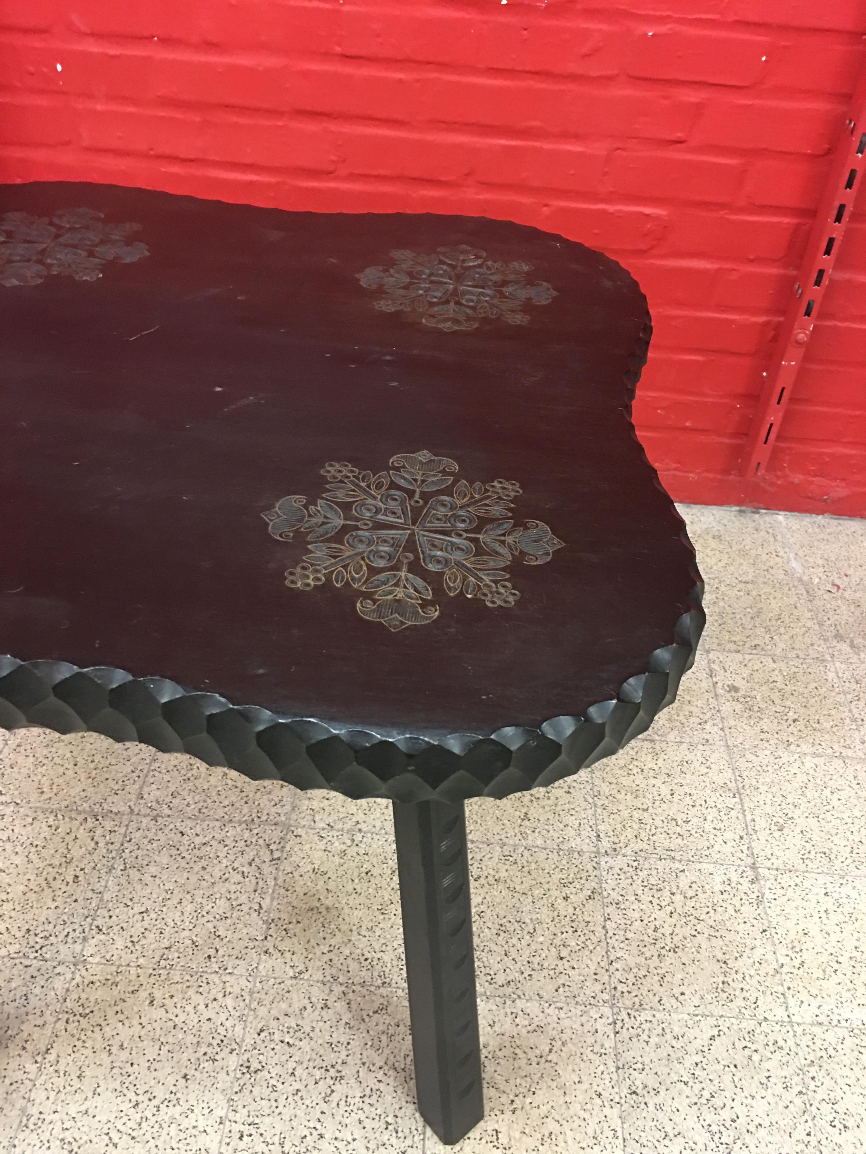European Carved and Blackened Wooden Table, circa 1950-1960 For Sale