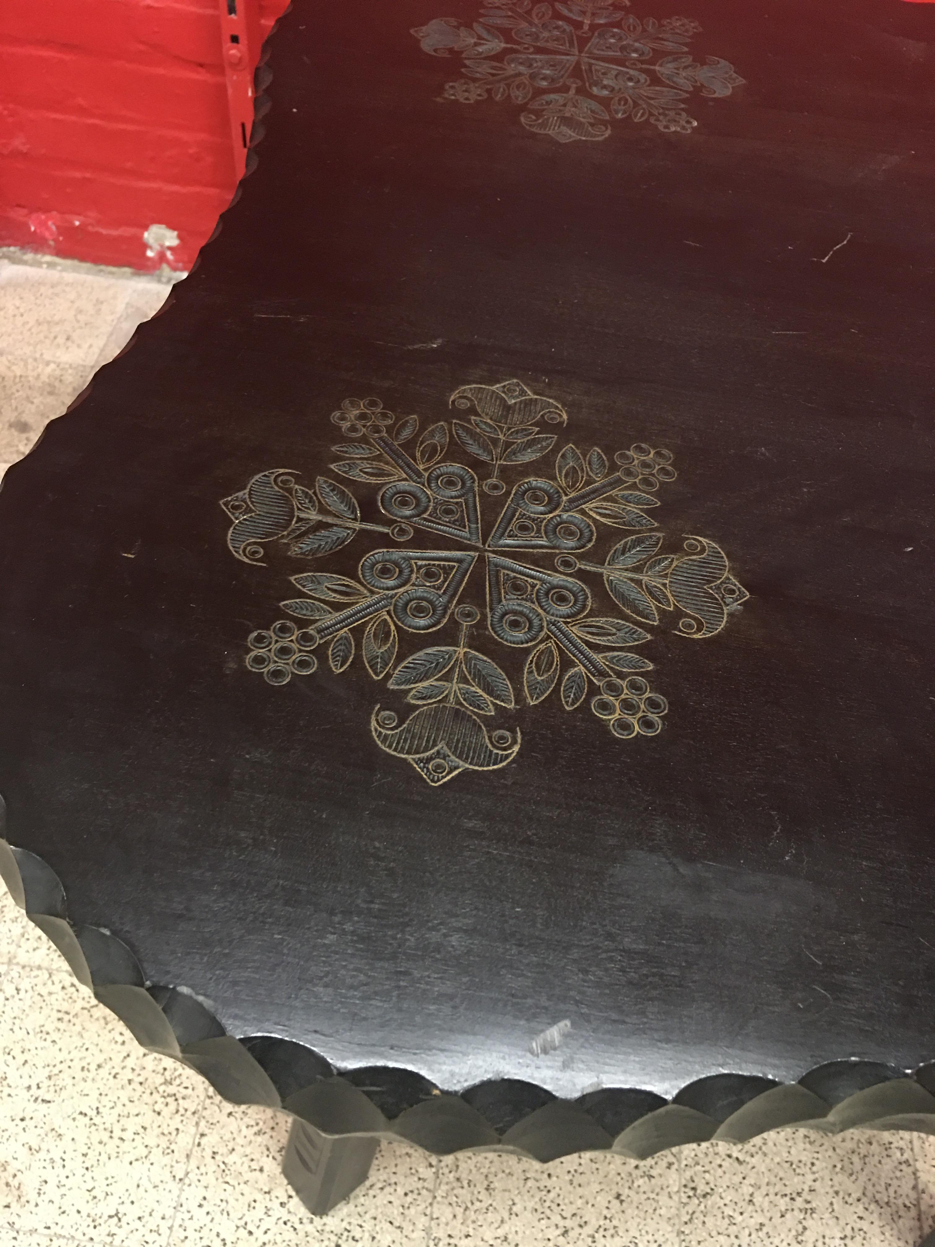 Carved and Blackened Wooden Table, circa 1950-1960 For Sale 2
