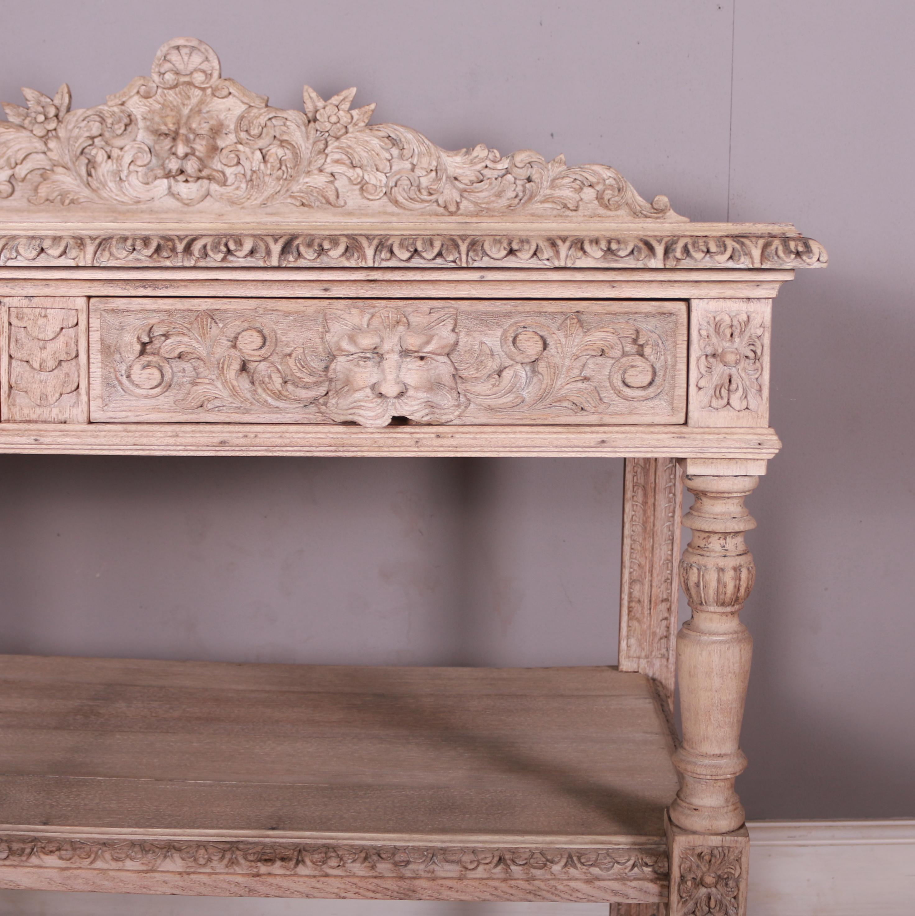 Carved and Bleached Oak English Buffet In Good Condition In Leamington Spa, Warwickshire