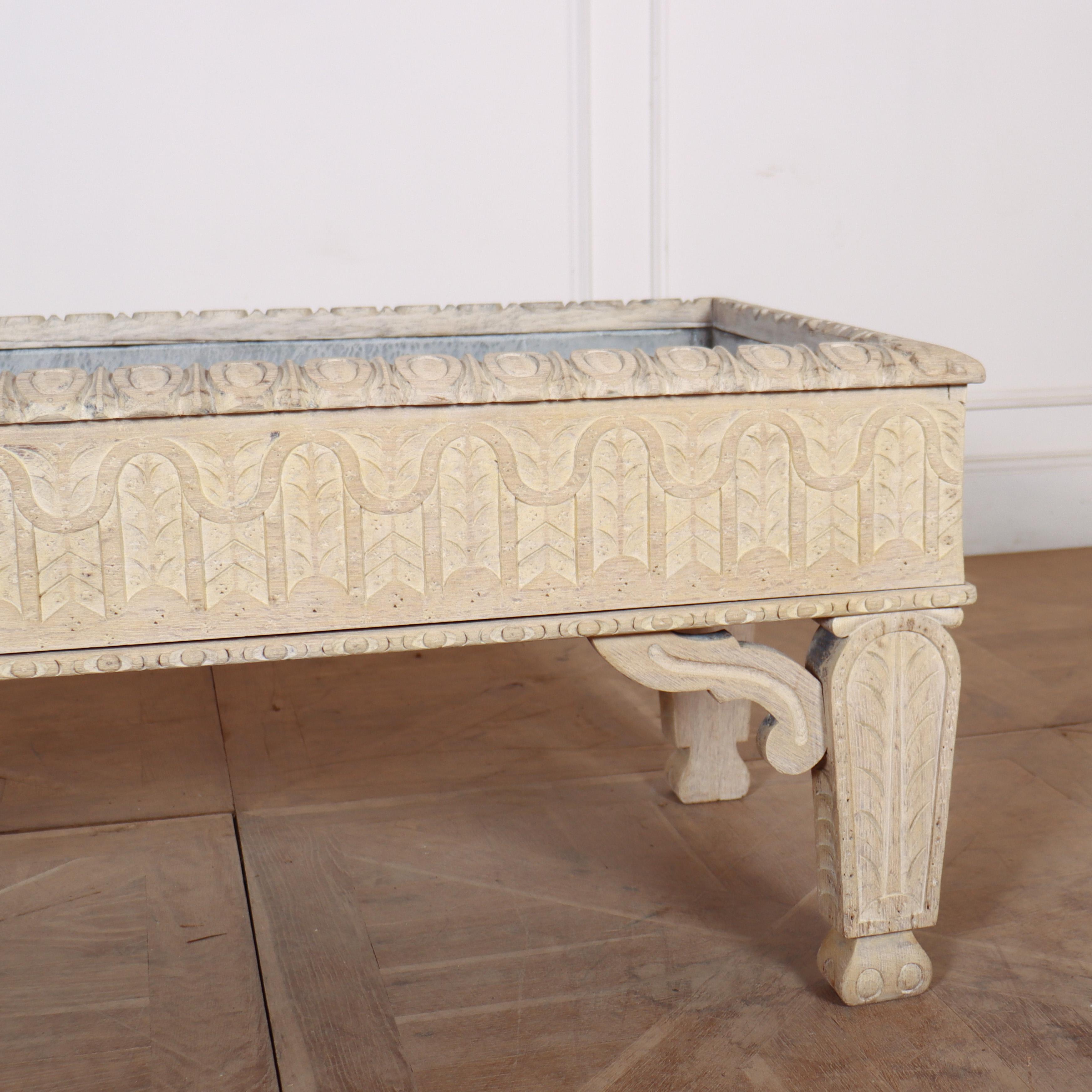 19th Century Carved and Bleached Oak Planter