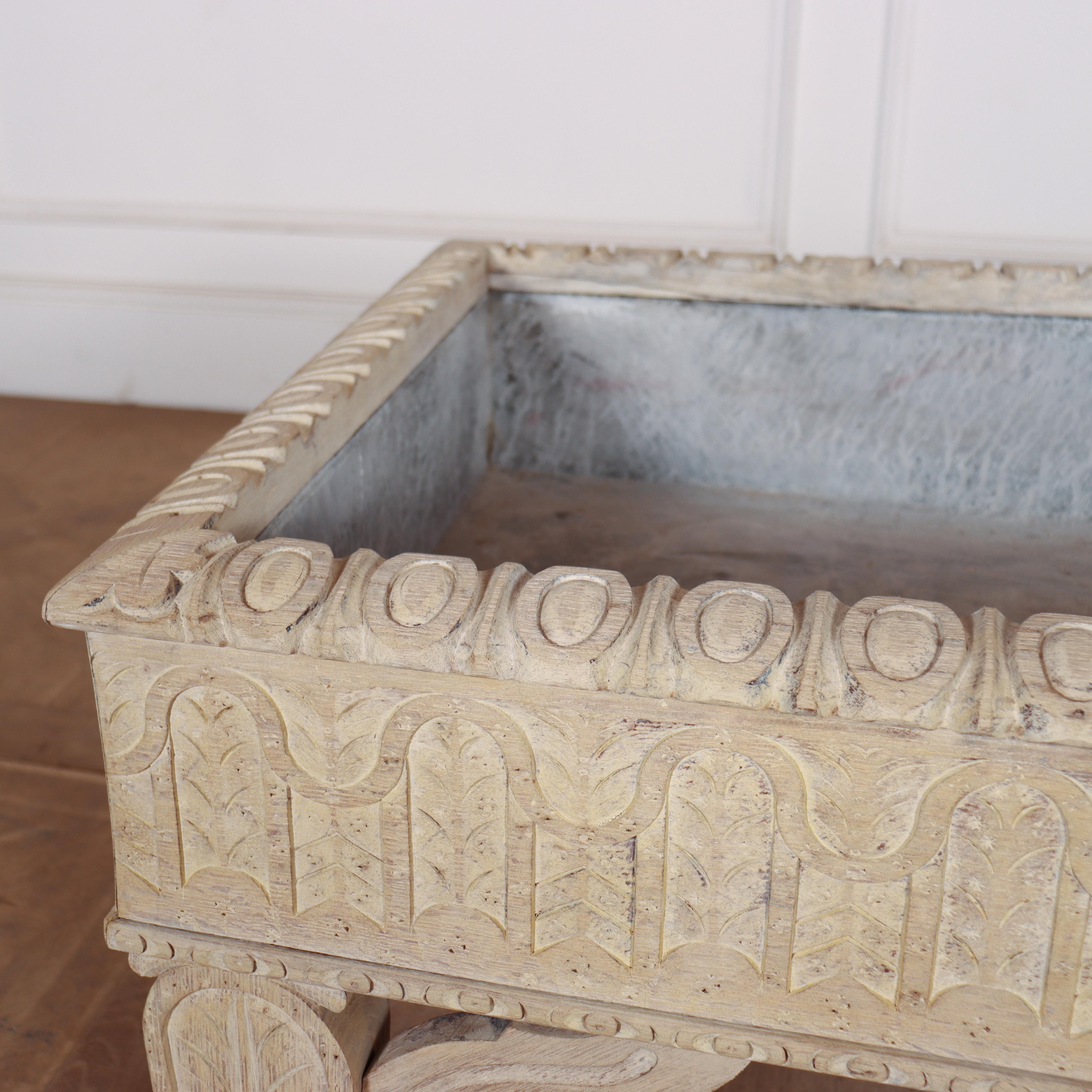 Carved and Bleached Oak Planter 1