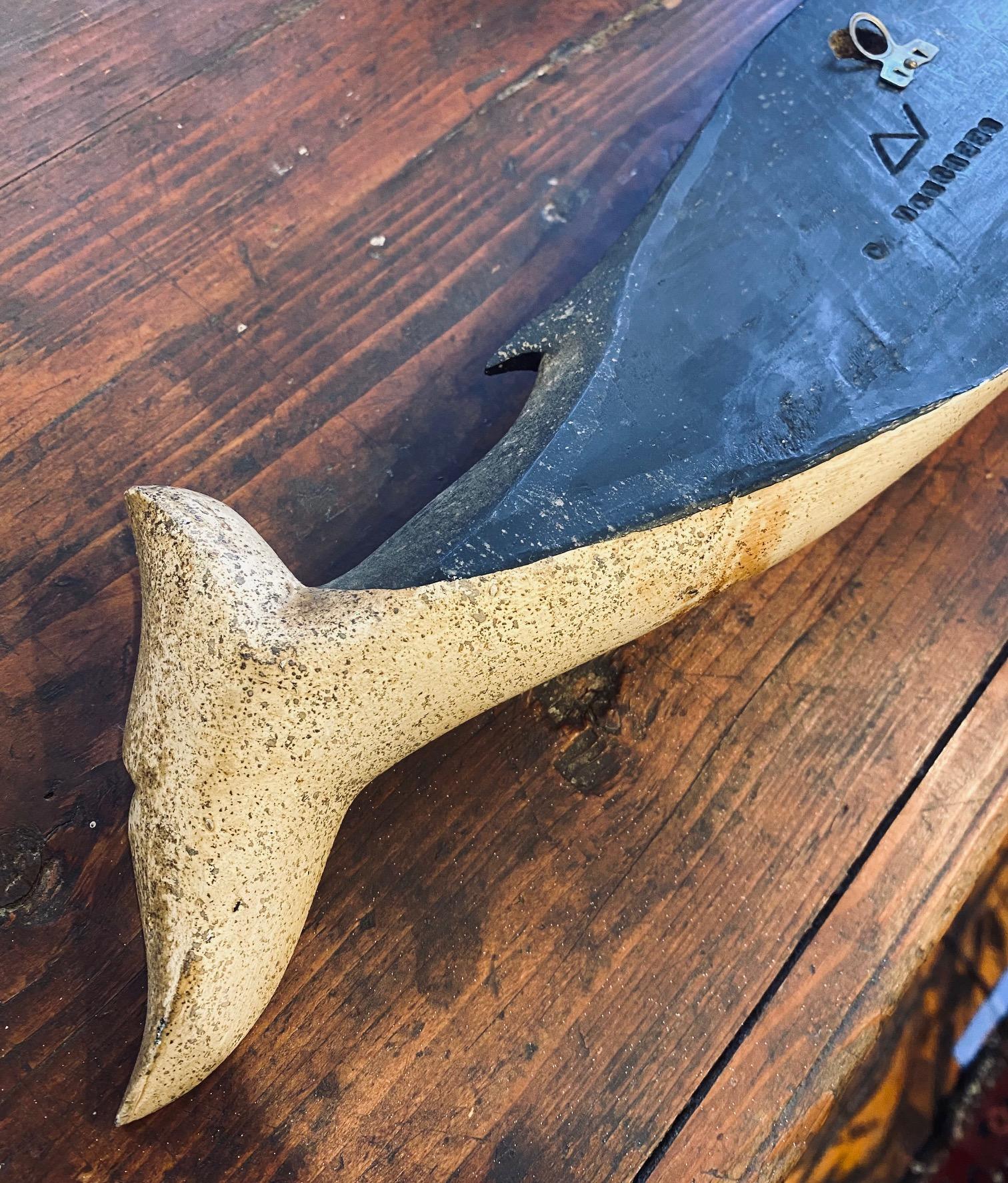 Carved and Decorated Finback Whale Plaque by Clark Voorhees, circa 1960 In Good Condition In Nantucket, MA