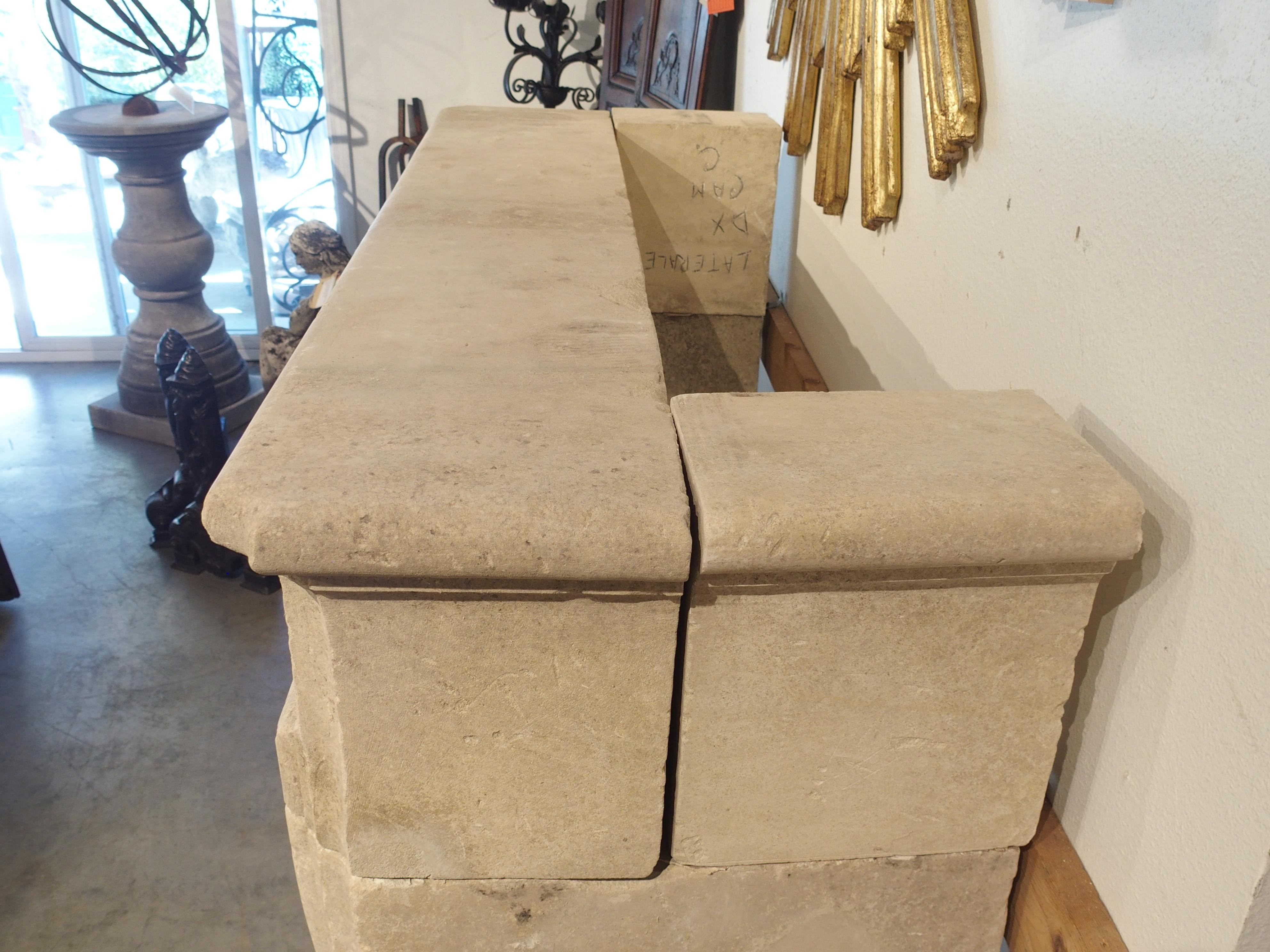 Contemporary Carved and Distressed Limestone Fireplace Mantel from Southern Italy