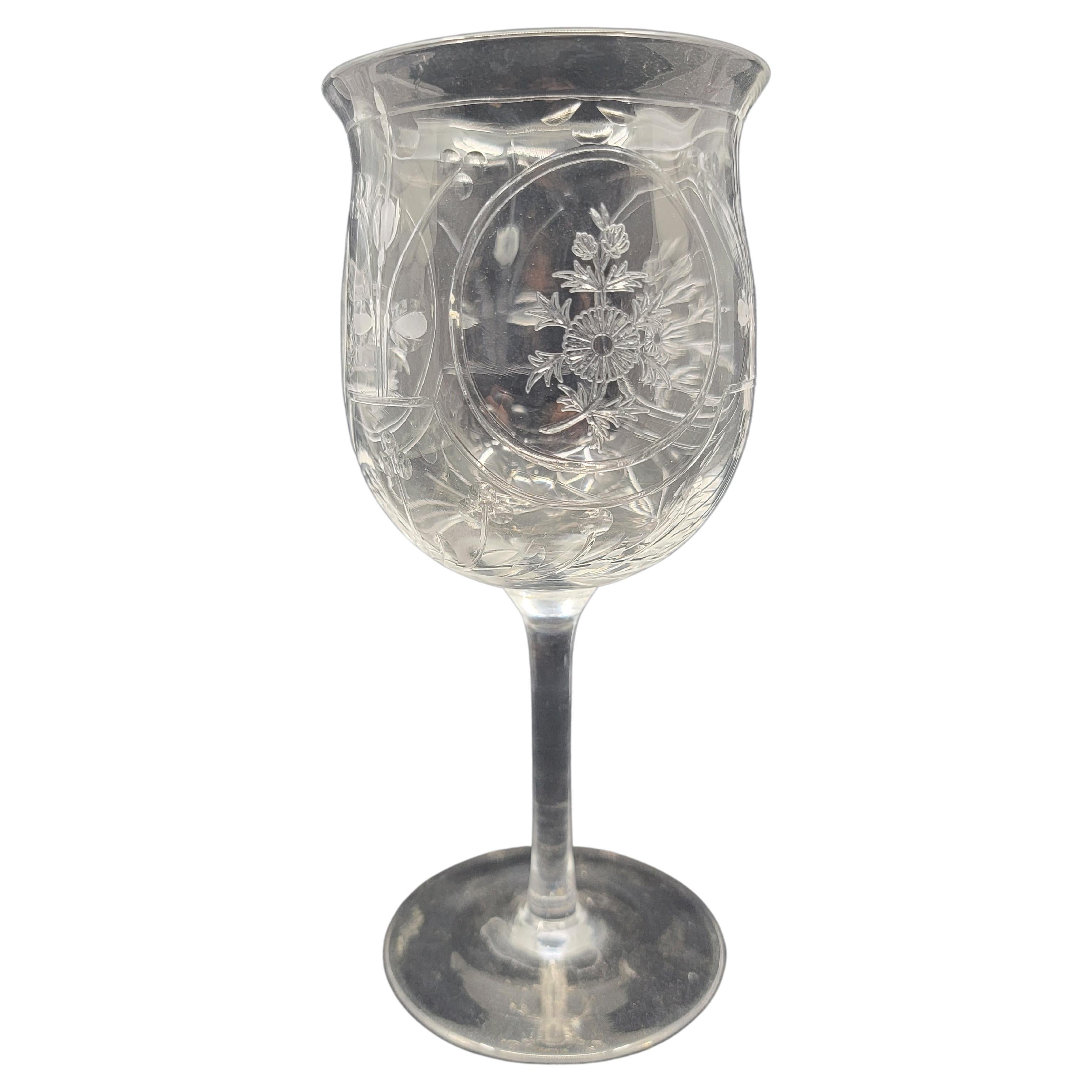 Carved and Etched Wine Goblet For Sale