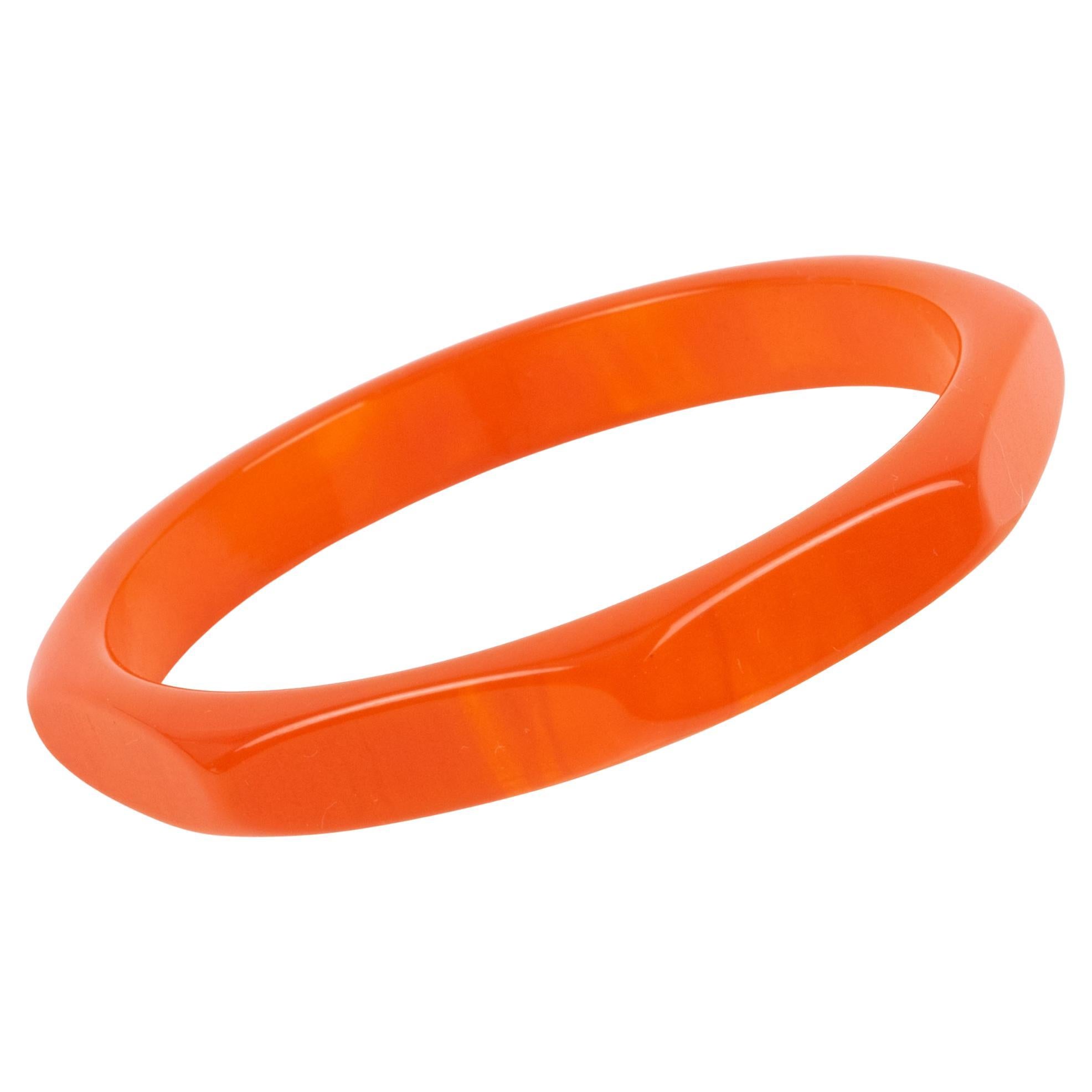 Pulsera de baquelita tallada y facetada Brazalete Mármol Naranja Neón en venta