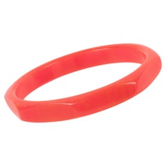 Carved and Faceted Bakelite Bracelet Bangle Pink Tequila Marble