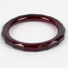 Carved and Faceted Bakelite Bracelet Bangle Prystal Red Tea