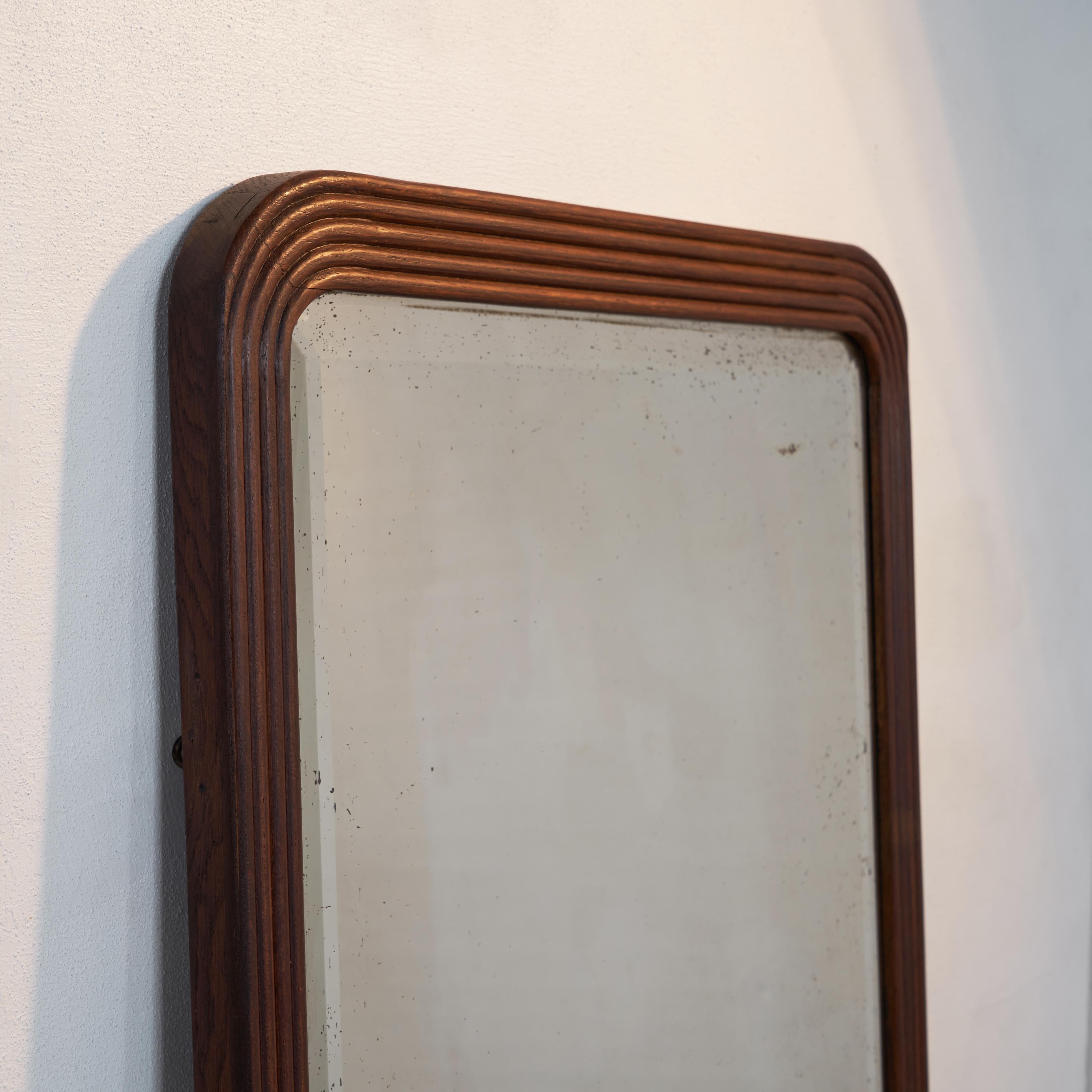 Art Deco Carved and Facetted Wall Mirror in Oak