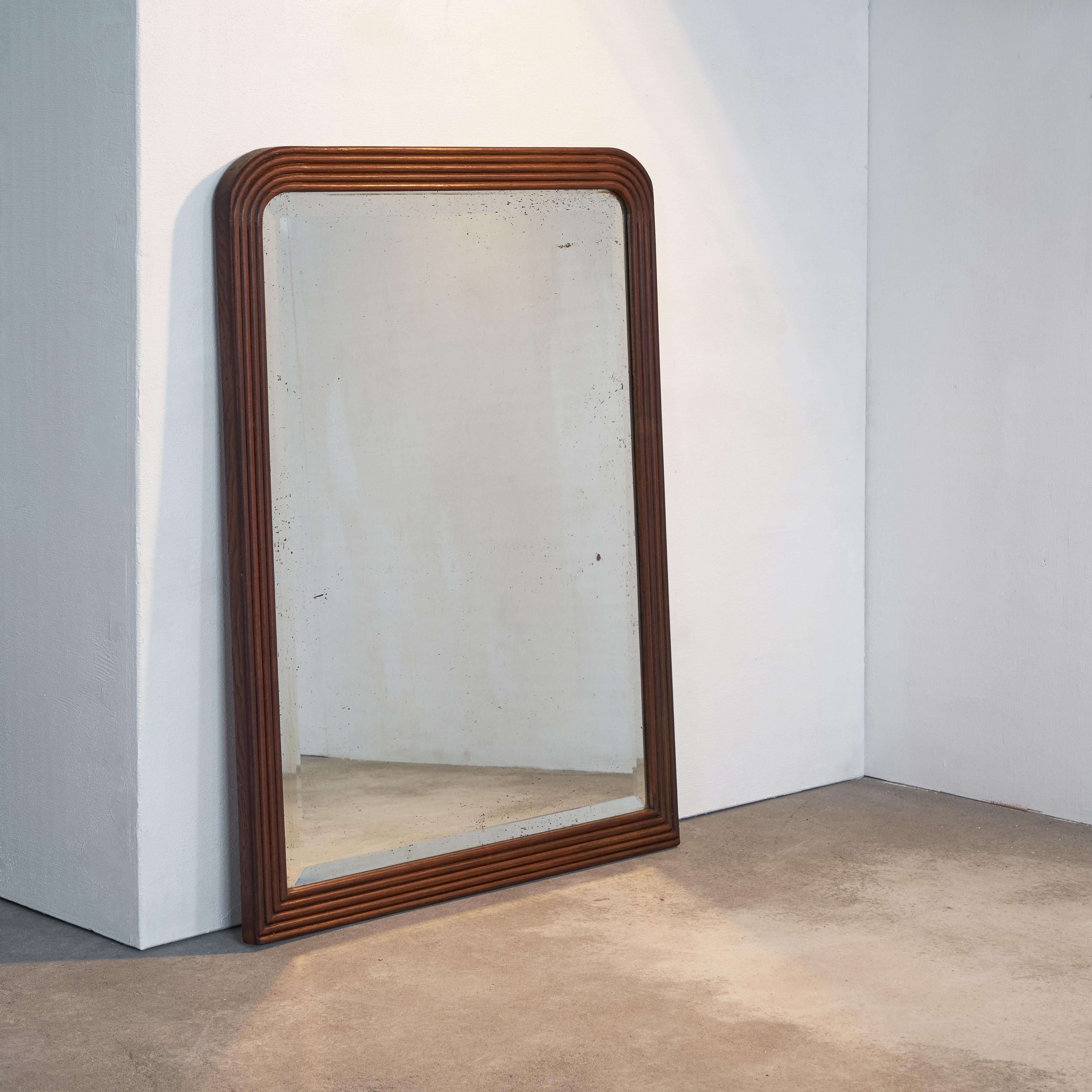 Hand-Crafted Carved and Facetted Wall Mirror in Oak