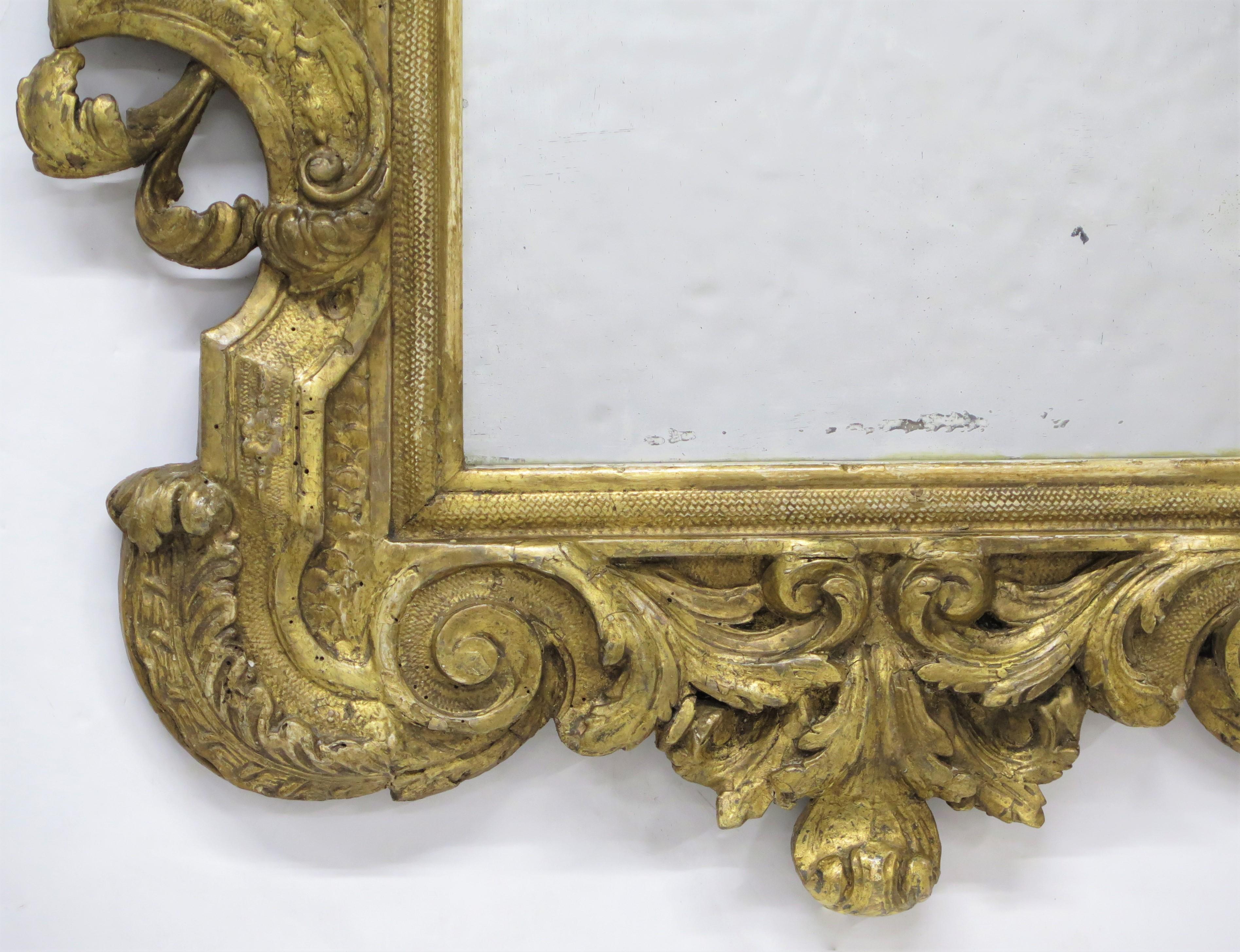 18th Century and Earlier Carved and Gilded Italian Looking Glass / Mirror For Sale