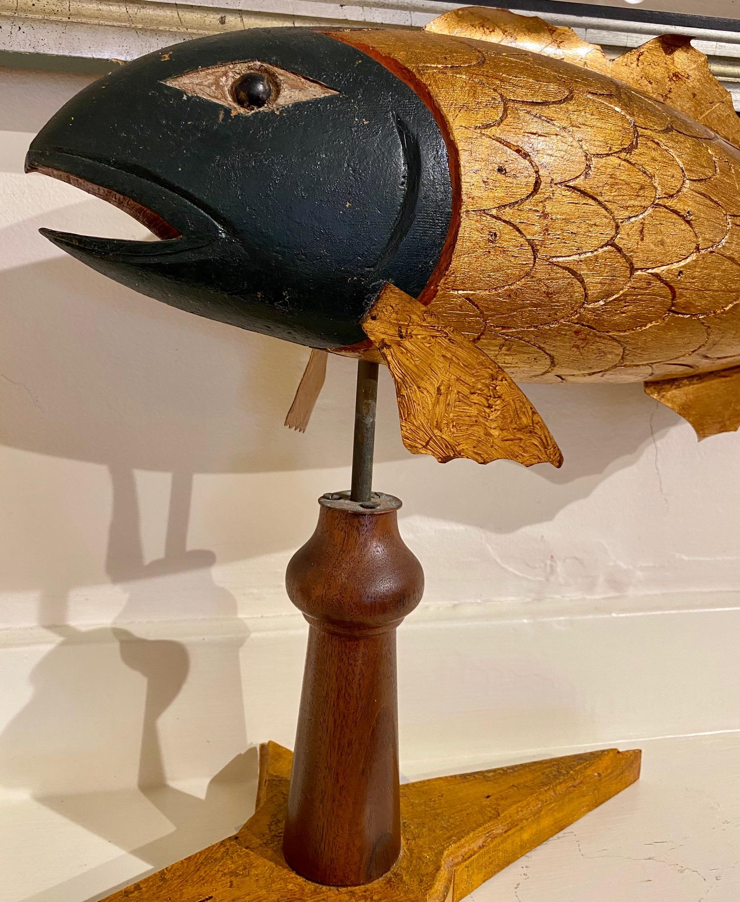 Wood Carved and Gilded Striped Bass Weather Vane