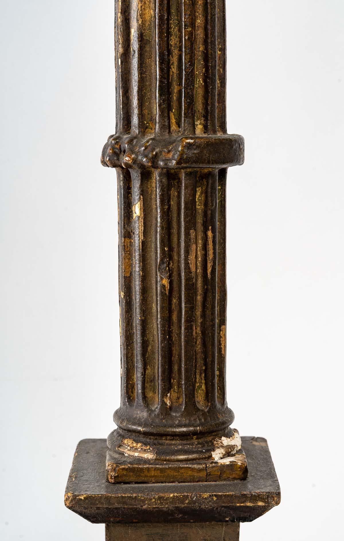 Carved and Gilded Wood Candle Stick, 19th Century For Sale 1