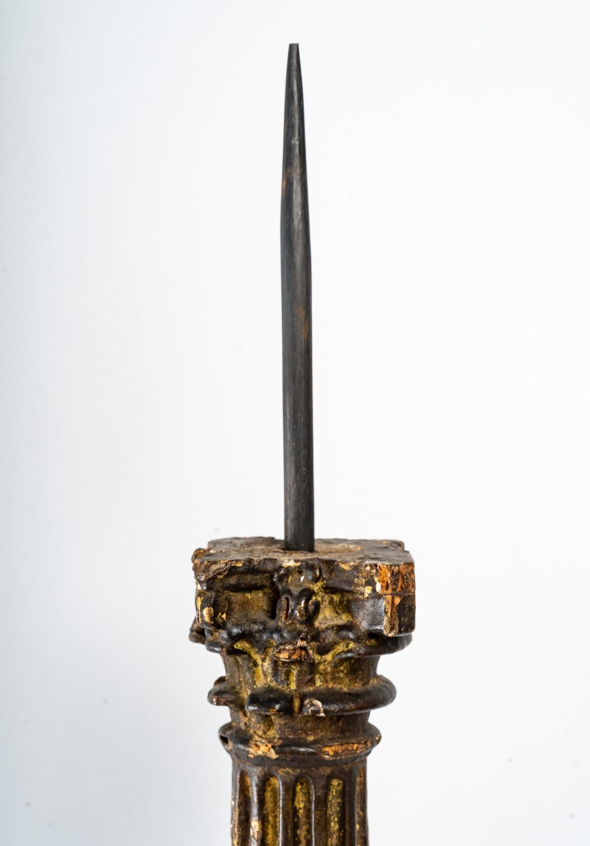 Carved and Gilded Wood Candle Stick, 19th Century For Sale 2