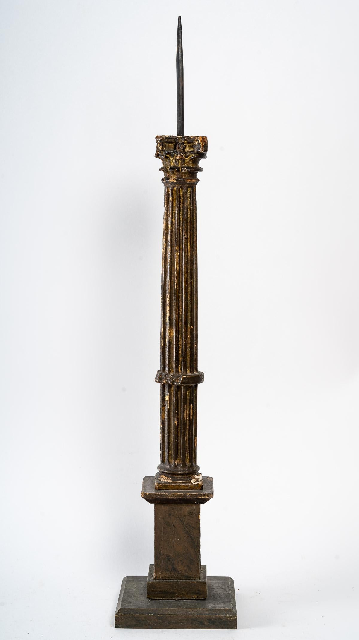 Carved and Gilded Wood Candle Stick, 19th Century For Sale 3