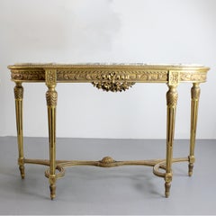 Carved and gilded wood console table with marble top - 19th century - Louis XVI