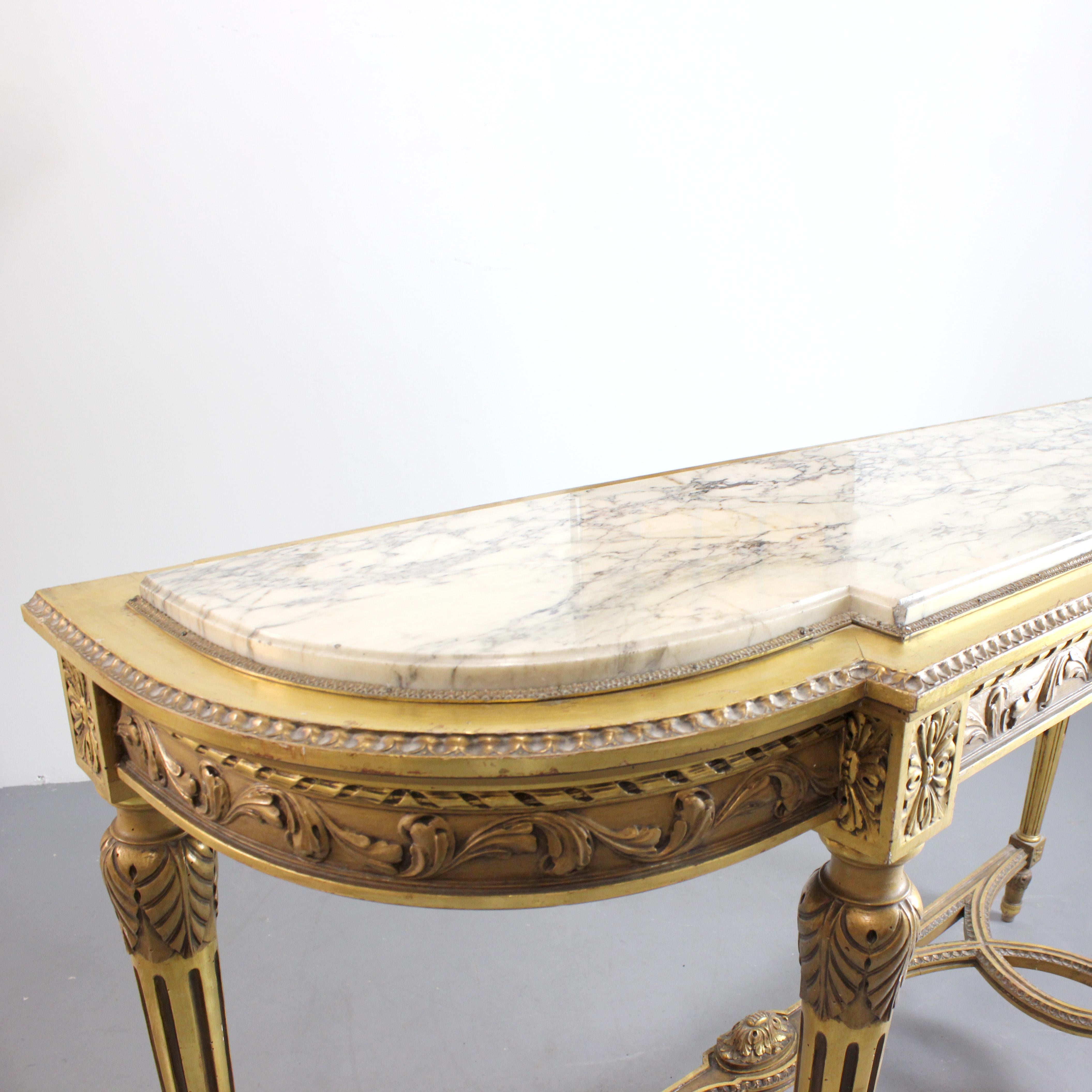 Consola de madera tallada y dorada con tapa de mármol - Siglo XIX - Luis XVI Francés en venta