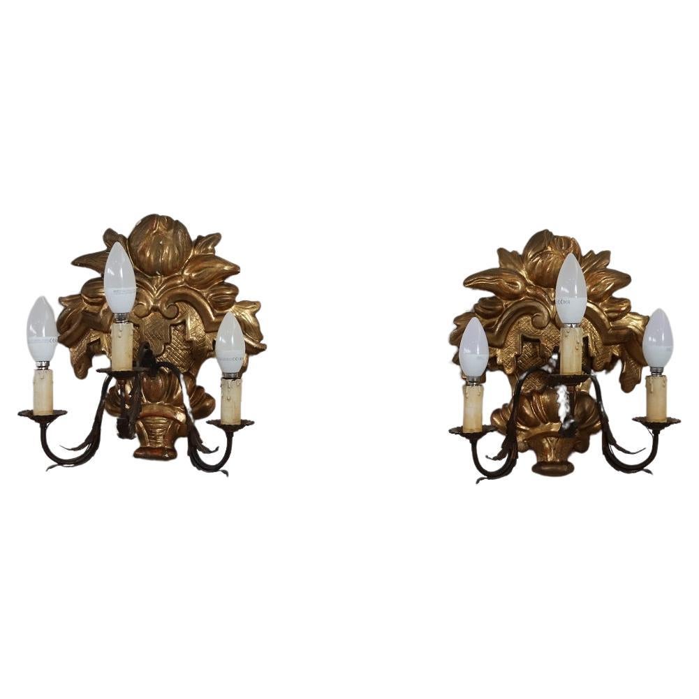 Carved and Gilded Wood Pair of Sconces 